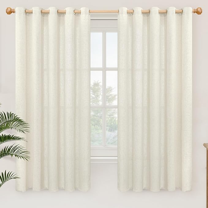 YoungsTex 60 Inch Wide Linen Curtains 2 Panels Grommet 63 Inch Length Light Filtering Window Drapes Privacy for Bedroom Office Living Room, 60 X 63 Inch