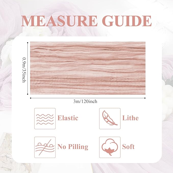 Asee'm 6pcs Cheesecloth Table Runner 120 Inches Dusty Pink Boho Gauze Cheese Cloth Runner 10FT Rustic Sheer Table Runners for Summer Wedding Baby Shower Holiday Party Decoration