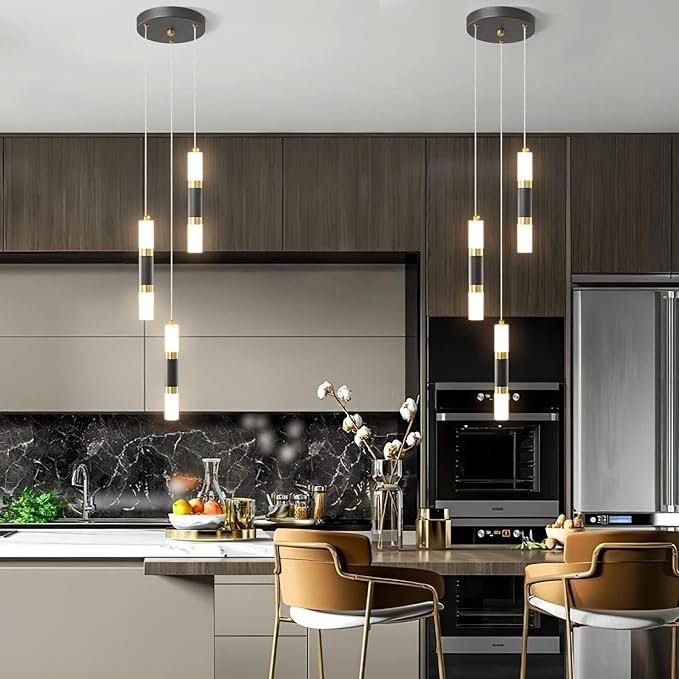 Modern Kitchen Pendant Lighting Over Island Dimmable LED 3 Light Mini Pendant Light, Pendant Lights Kitchen Bedroom Modern Pendant Light Fixtures (Black Gold)