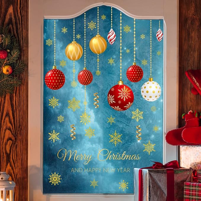 2 Sheets Christmas Wall Decals Christmas Light Bulb Wall Stickers Xmas Ball Foil Swirls Hanging Ceiling Decoration for Indoor Xmas Party Decoration Accessories