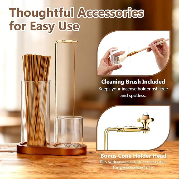 3-in-1 Incense Holder for Sticks, Upgrade Anti-Ash Flying Incense Burner with Enlarged Ash Catcher and Incense Storage Cup for Meditation, Yoga, Spa, Home Décor & Gifts (Cone Holder & Brush Included)