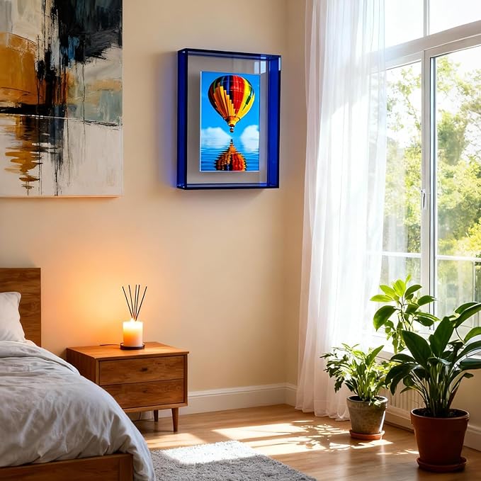 5x7 Acrylic Picture Frame Neon Floating Photo Frame for Wall Mount and Tabletop Decorative in Gallery Home Office, Klein Blue