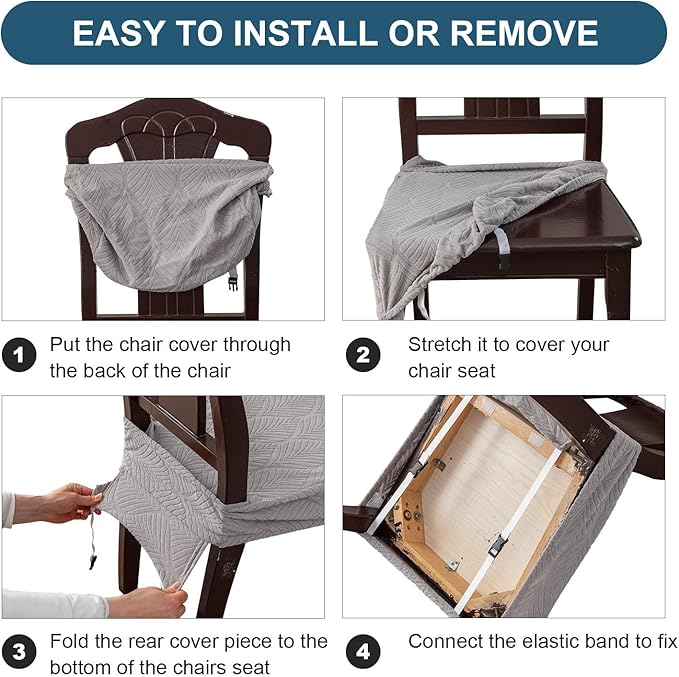 Removable Washable Dining Chair Seat Covers Set of 2,Stretch Jacquard Chair Seat Cushion Protector Slipcovers, Rear Covers