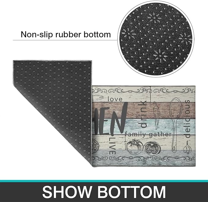Kitchen Rugs Sets of 2 - Non Slip Washable Microfiber Kitchen Rug, Farmhouse Country Kitchens Rugs and Mats for Decor, Sink, Stove, Laundry, Machine Washable,（17"x 48"+17"x 24"）
