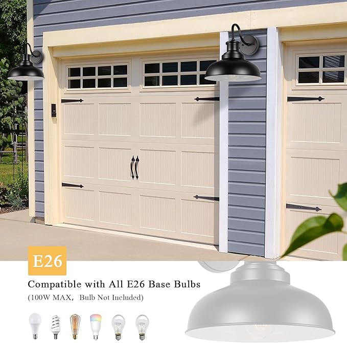 Outdoor Barn Lights Outdoor Wall Sconces Farmhouse Exterior Wall Mount Light Vintage Outside Wall Lighting Fixture Industrial Black White Lanterns for Porch, Entryway, Garage, 2 Pack