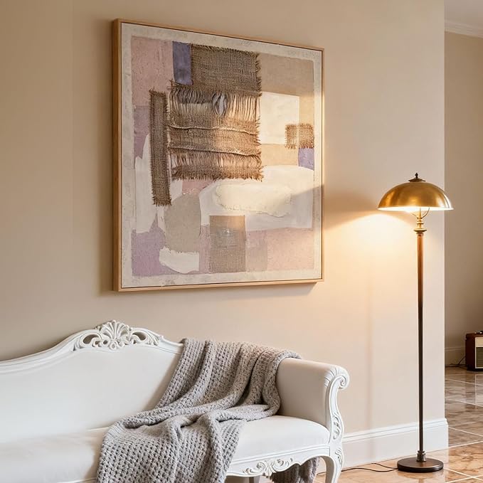 Artists' Handicraft, 3D Gunny cloth Textured Hand Painted large Abstract Wall Art, rusty industrial style luxury Artwork, Boho Minimalist Modern Framed Wall Decor, Neutral Trendy Paintings for Living Room Bedroom Hallway Kitchen Office, Square, 30x30 In