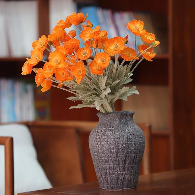 12PCS Orange Poppy Flowers Artificial 23" Real Touch Stems Faux Poppies Silk Flowers for Home Decor Indoor (Orange)