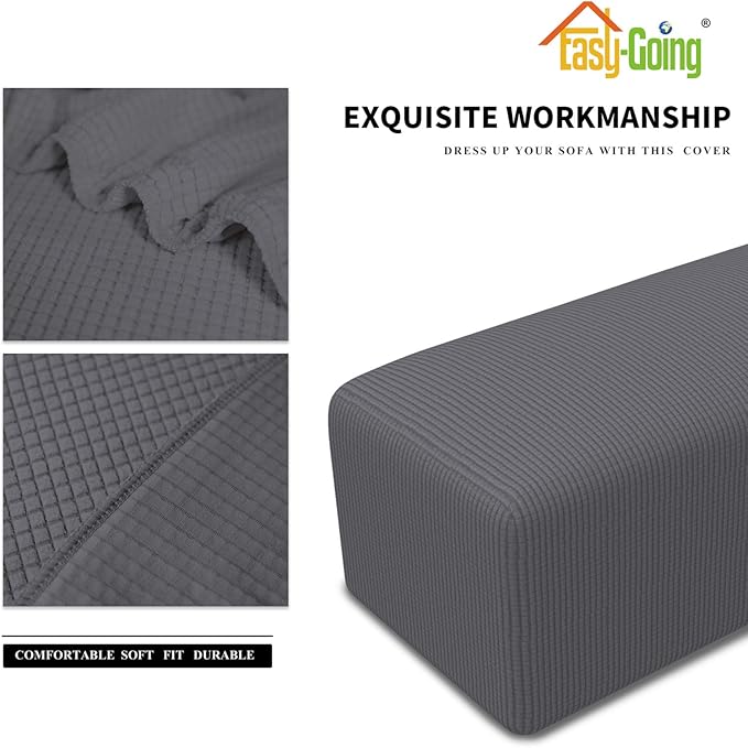 Easy-Going Stretch Ottoman Cover Folding Storage Stool Furniture Protector Soft Rectangle slipcover with Elastic Bottom(Ottoman Small,Grey)