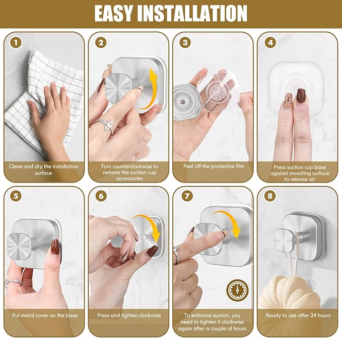 BKV Suction Cup Hooks for Shower,Heavy Duty Shower Hooks for Bathroom Wall,Glass Windows,Smooth Doors to Hang Towels,Robes,Coat,Reusable Suction Cup Wreath Hanger for Christmas Wreaths-Silver(4 Pack)