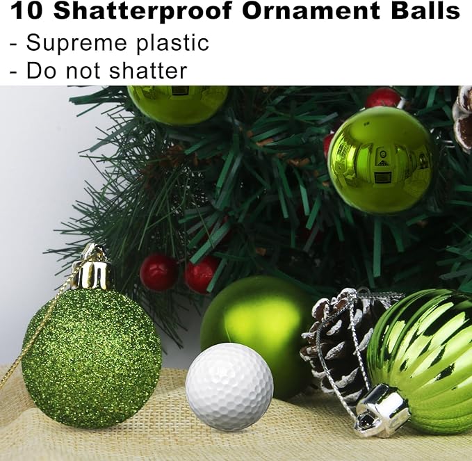 Lime Green 2.5" Christmas Balls Christmas Tree Decoration Ornaments Shatterproof Hanging Balls for Birthday Halloween Holiday Wedding Decorations Set of 10pcs