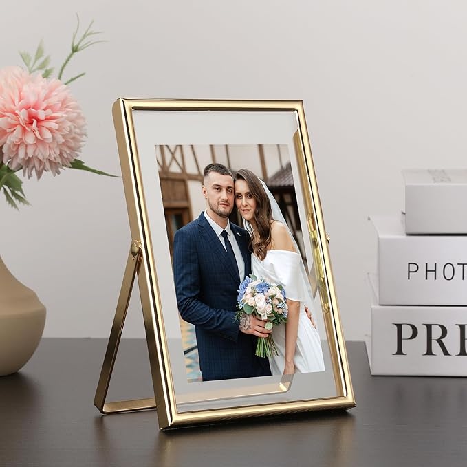 Gold 4x6" Floating Picture Frame for Photo(2x3'',3.5x5''),Adjustable Tabletop/Shelf,Floating Picture Frames 2x3'',Classy Metal Gift Frames for Wedding,Thanksgiving,Christmas