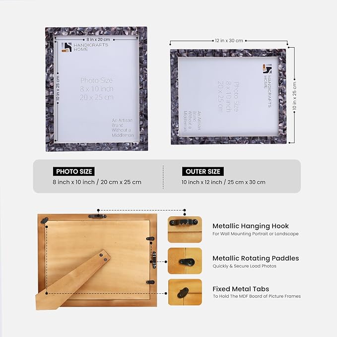 Handicrafts Home 8x10 Picture Frame Mother of Pearl Collection, Handcrafted Photo Frame, Small Picture Frame for Living Room, Wall Decor, Office Desk Decor, Vintage Picture Frames, Gift for her, Thanksgiving gift for friends & Family