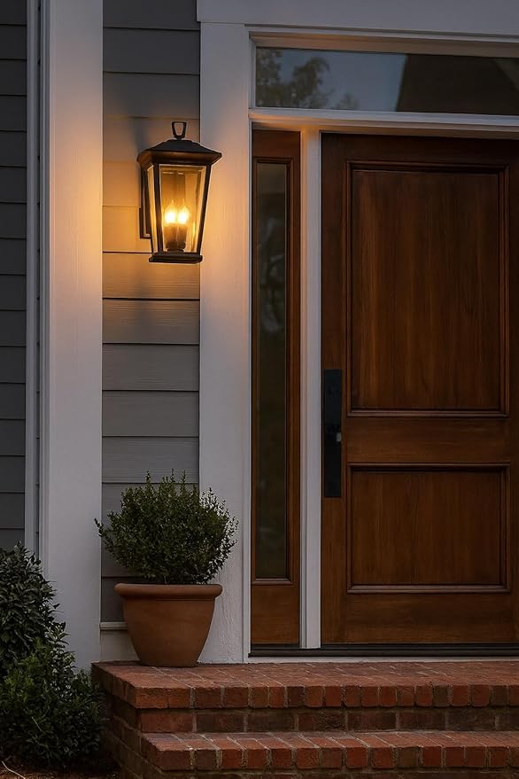 Hinkley Bromley Medium Wall Mount Lantern - Aluminum, 3-Light, Clear Glass - Museum Black Finish