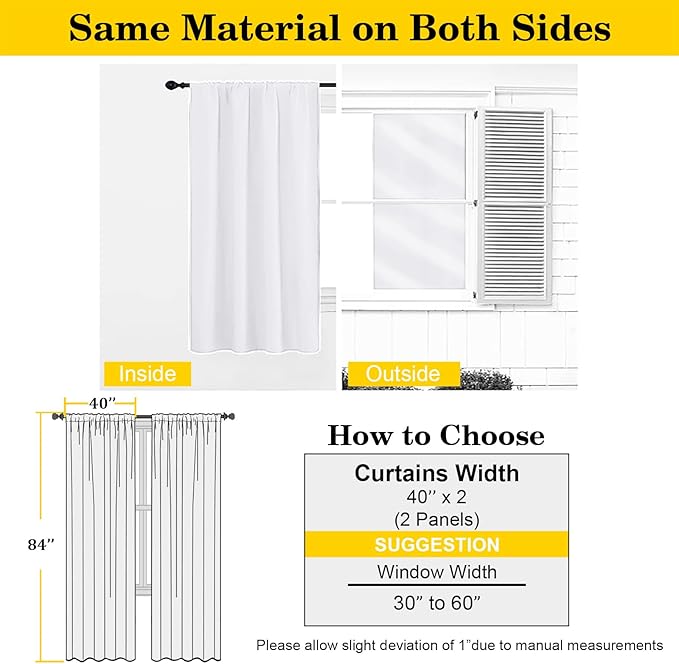 White Curtains 84 Inch Length 2 Panels Set, Soft Solid Light Filtering Thermal Insulated Curtains 84 Inches Long for Bedroom Living Room, Rod Pocket Privacy Drape, White, Each 40" Wx84 L