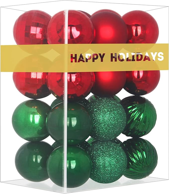 Red & Green 3.2" Large Christmas Balls - Christmas Tree Decoration Ornaments Shatterproof Hanging Balls for Birthday Halloween Holiday Wedding Decorations Set of 24pcs
