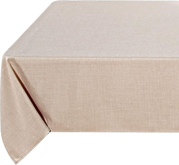 Fitable Faux Linen Beige Tablecloth Rectangle 60 x 84 Inch - Fabric Neutral Table Cloth for 6 Foot Tables, Faux Burlap Kitchen Table Cover for Dining, Party, Farmhouse, Outdoor Picnic, Camping