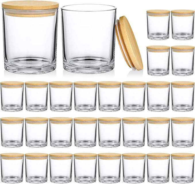 30 Pack Glass Candle Jars -7oz Clear Empty Candle Jars with Bamboo Airtight Lid, Bulk Candle Containers for Making Candles, 7 Fl.oz