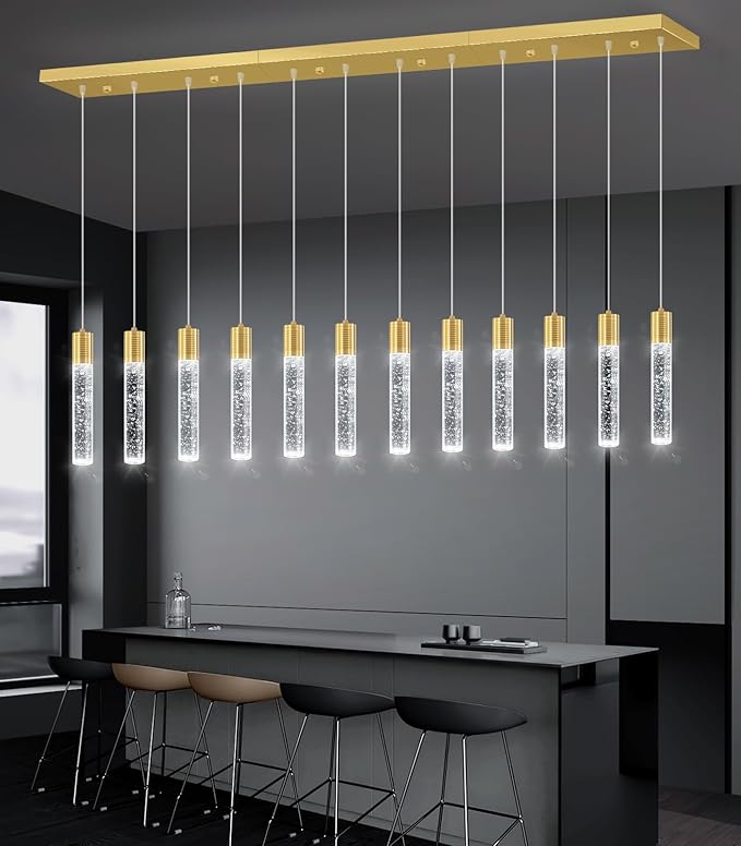 Modern Crystal Chandeliers LED Pendant Light for Kitchen Island Dining Room Entrance Foyer Living Room 6000K Gold