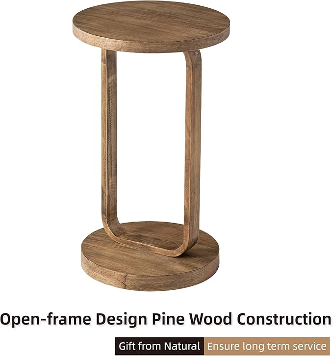 COZAYH Farmhouse Round End Table, Minimalist Small Drink Table, Rustic Plant Stand for Living Room or Bedroom, Boho, Natural Wood Color