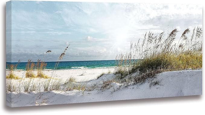 Beach Ocean Decor Wall Art Pictures for Bedroom Living Room Office Beach Wall Decor Ocean Decorations Framed Bathroom Paintings Canvas Wall Art Sunshine Sea Waves Artwork 30"X60"…