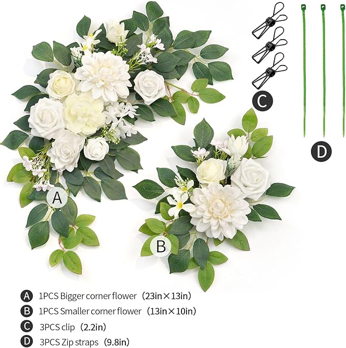 Wedding Decor (Pack of 2) Welcome Sign Flower Backdrop Garland for Ceremony Reception Wall Easel Home Decoration Entryway Faux Outdoor Board Head Table Decor (White)