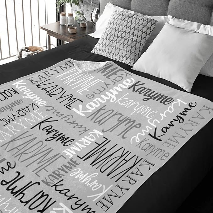 Personalized Blankets with Names Baby Gifts for Girls Boys Custom Soft Fleece and Sherpa Name Blanket for Kids and Adults Birthday for Daughter Son Granddaughter Grandson (Light Grey)