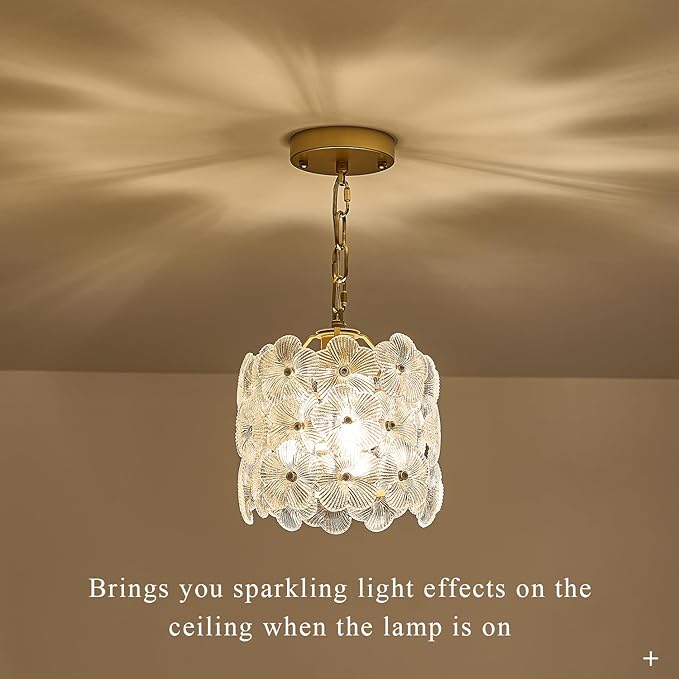 2-Pack Gold Glass Pendant Light Modern 1-Light Flower Small Ceiling Pendant Lighting for Kitchen Island Sink Dining Room Bedroom Entryway Hallway, E26