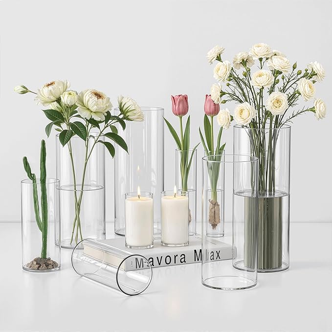 45 Pack Glass Cylinder Vase for Centerpieces, Clear Flower Glass Vases for Wedding Decorations, Hurricane Floating Candle, Holder for Table Centerpiece Wedding Home Décor