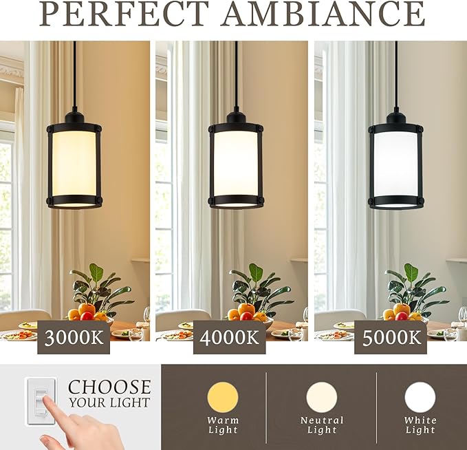 Black Pendant Lights Kitchen Island 3 Pack, Modern Kitchen Pendant Lighting Over Island with Milk Glass, Farmhouse Mini Hanging Light for Sink Dining Room, OS-3014-3PBK