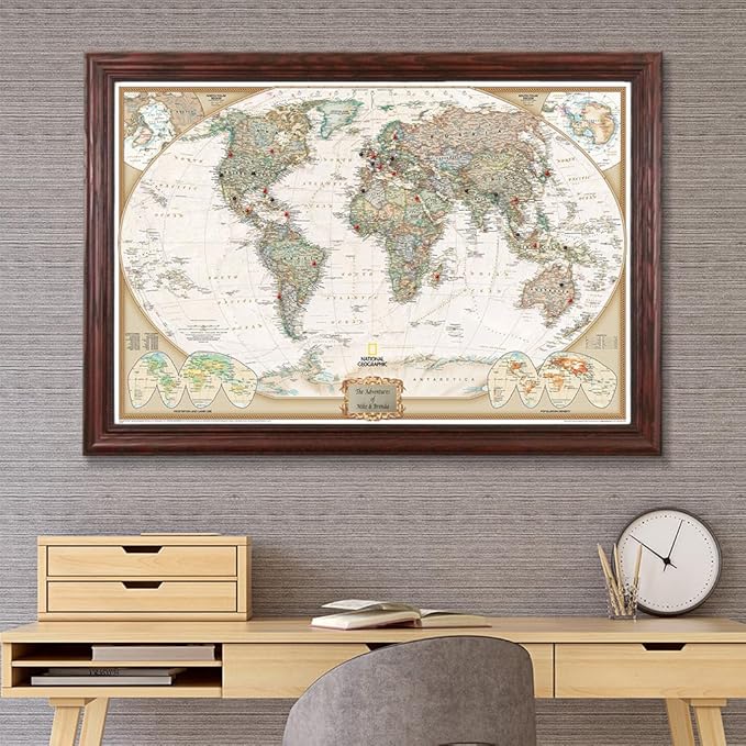 Push Pin Travel Maps Customizable Wall Art - Executive World - Solid Wood Cherry - Personalized Framed Pin Map, Includes 150 Pins - Handcrafted in USA - 27.5" x 39.5"