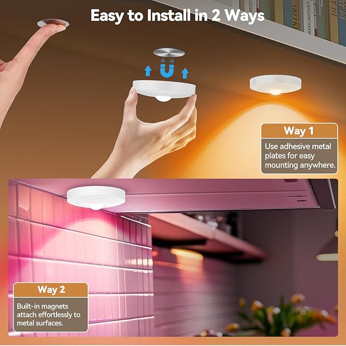 Rechargeable Puck Lights with Remote, 12 Pack Magnetic Under Cabinet Lighting, 1500mAh Battery Operated LED Tap Lights with Dimmer & Timmer for Kitchen, Closet, Shelf - 3 Color Temps & 12 RGB, White