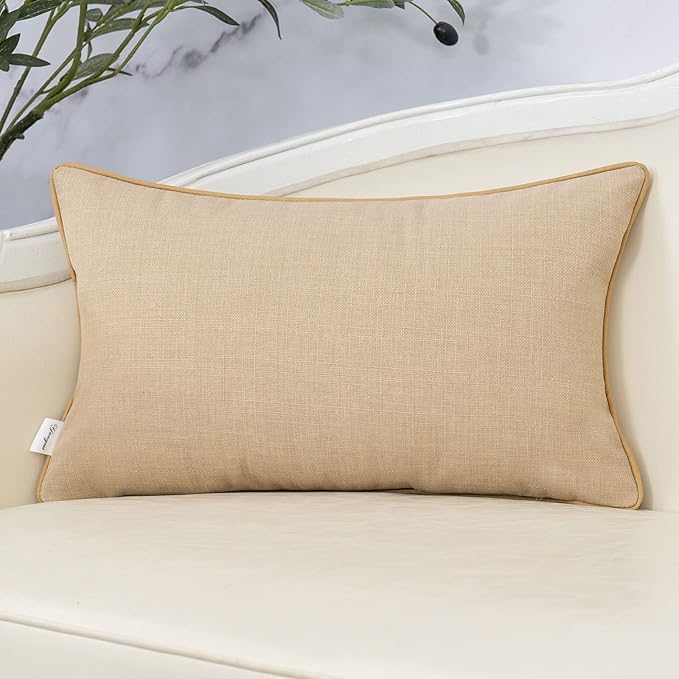 Yangest Patchwork Pillow Cover 12x20 Inch Luxury Cotton and Linen Cushion Cover Rectangle Pillowcover for Couch Bedroom Living Room,Khaki