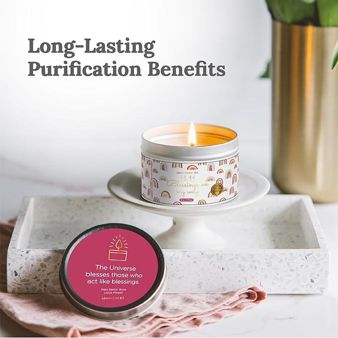 MAGNIFICENT 101 Long-Lasting Affirmation Tin Soy Wax - 6 Oz - 35-Hour Burn - Sage & Palo Santo Scent - Energy Cleansing & Manifestation