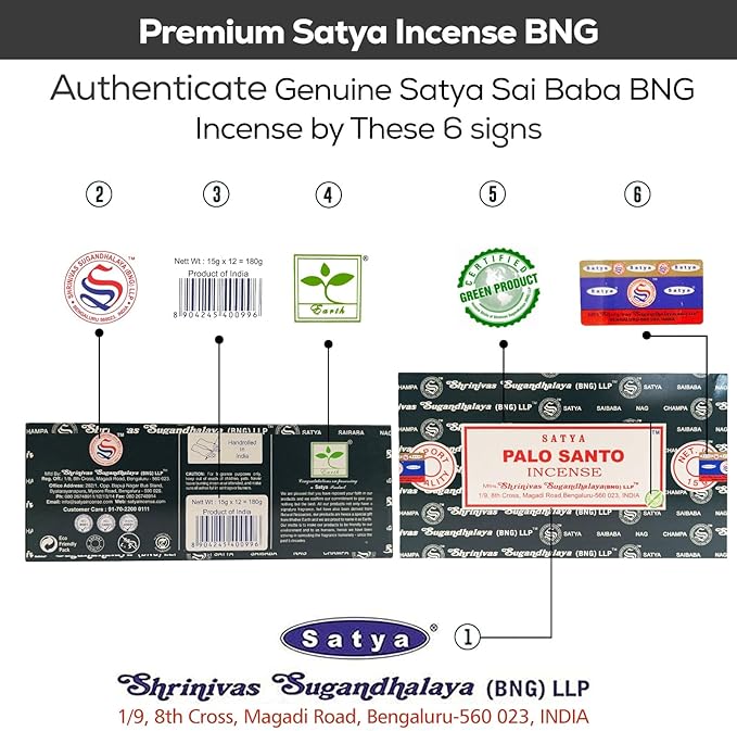Satya Nag Champa Palo Santo Incense Sticks, Satya Bng (Bangalore) Insenses 15gmx12 Pack with Raajsee Incense Holder Bundle, Nag Champa Natural Incense