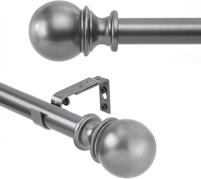 Curtain Rods for windows,1" Diameter Curtain Rod, 32-48" Standard Decorative Window Curtain Rod Set with Brackets for bathroom Kitchen Bedroom Window, Grey