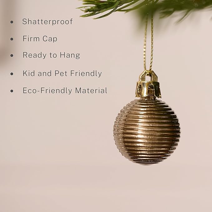 DecorbyHannah Mini Black Gold Christmas Ornaments, 49ct 1.18 inches Small Ornaments for Christmas Tree Decorations, Shatterproof Plastic Hanging Ball Bulk Set for Luxury Xmas Holiday Table Decor