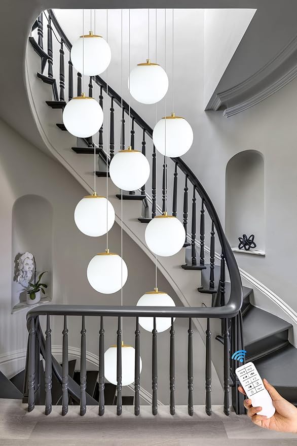 10-Light Gold Chandelier with White Globe Glass Dimmable Ceiling Light Glass Pendant Light for Kitchen Island, Dining Room, Living Room, Entry Hallway, LED Bulbs Included