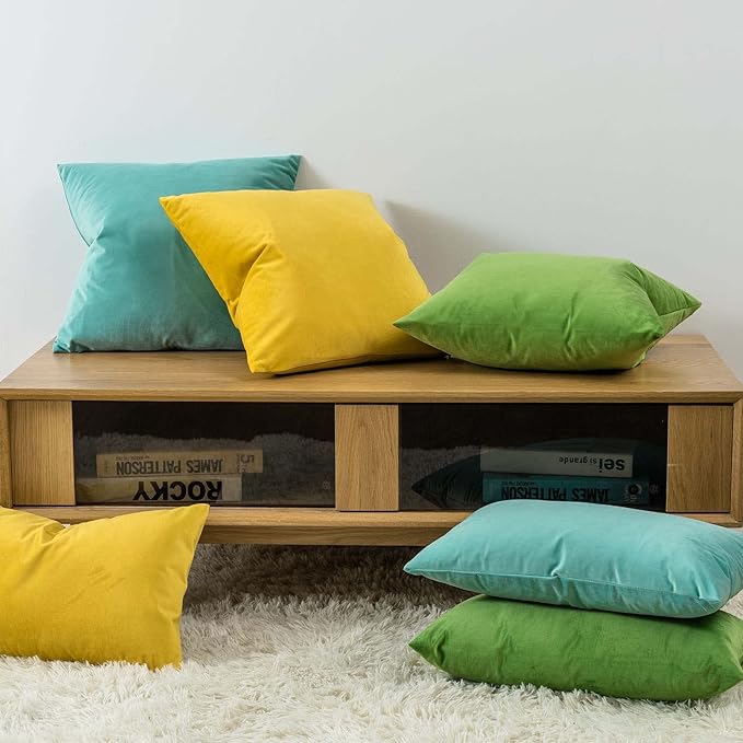 JUSPURBET Decorative 20x20 Pillow Covers Set of 2 Velvet Throw Pillow Covers for Couch Sofa Bed Soft Cushion Covers Cases with Hidden Zipper for Living Room Home,Teal Green