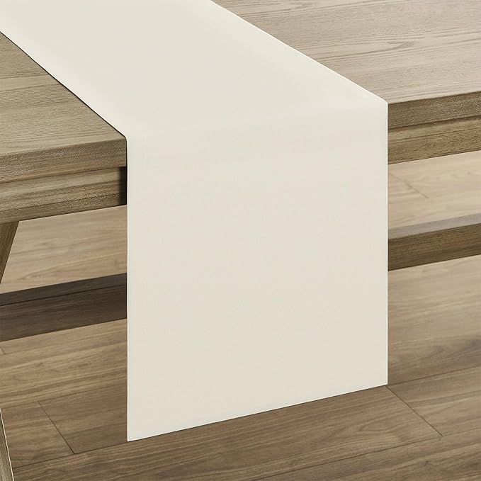 ZeeMart Basic Linen Style Table Runner, 14 x 36 Inch Off White, Rustic Farmhouse Creamy White Table Runners 36 Inches Long, Everyday Polyester Table Runner - Machine Washable & Easy Care