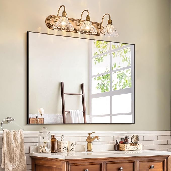 Vintage 3-Light Bathroom Vanity Lighting Fixtures Modern Wall Sconces Brass Glass Retro Vanity Light for Bedroom, Bathroom, Doorway, Farmhouse, Hallway