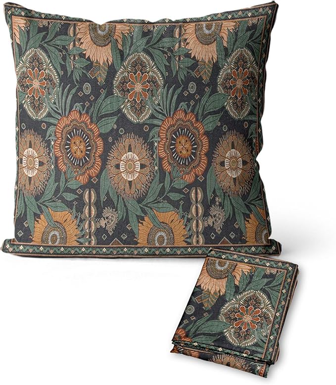 Floral Throw Pillow Covers 18x18 Inch Boho Rustic Botanical Throw Pillow Covers for Couch Vintage Moody Sunflowers Decorative Pillowcases Dark Vintage Farmhouse Sofa Cushion Cover Sets of 2