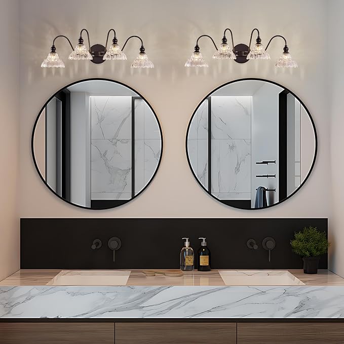 Black Vanity Light Fixtures, 4-Light Bathroom Light Fixtures Vintage Wall Sconces for Dining Room Bathroom Bedroom