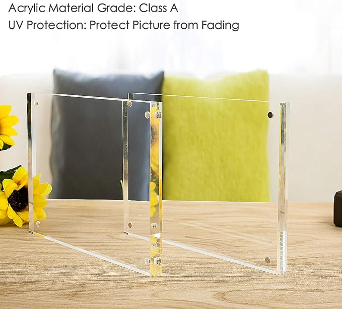 NIUBEE 5x5 Clear Acrylic Picture Frames 3 Pack, 20% Thicker Blocks Self Standing Magnetic Photo Frame, Desktop Card Display