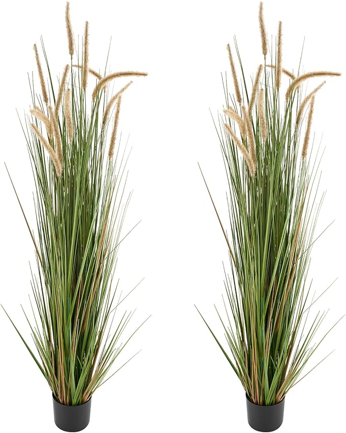 VEVOR Artificial Grass Plant, 2 Pack 59 inch Horsetail Reed Grass in Pot, Premium PVC Faux Fake Greenery Shrubs Plant for Indoor Outdoor House Home Garden Office Room Décor, Housewarming, Green
