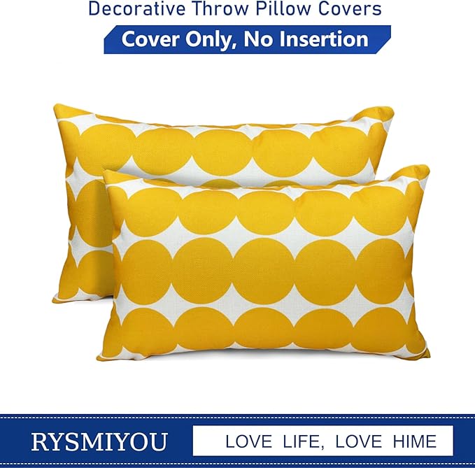 Decorative Throw Pillow Covers Set of 2 Chrome Yellow Fashion Polka dot Pillow Covers 12x20 Inch Throw Pillow Cover Linen Pillowcase Farmhouse Outdoor Pillow Covers for Couch Sofa Bedroom