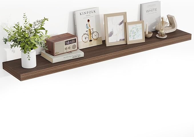 55 Inch Floating Shelves, 55"x9.25"x1.5" Inch Deep Floating Shelves for Wall, Wooden Shelves for Bathroom, Bedroom, Living Room, Walnut,1 Piece