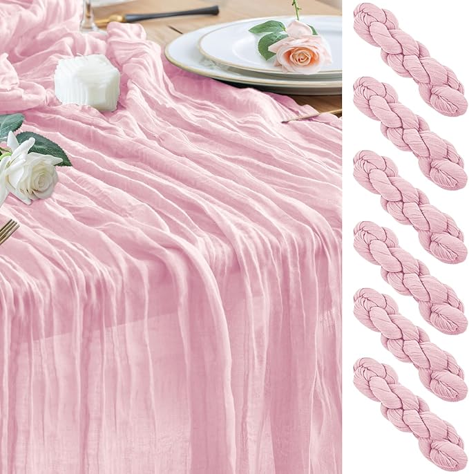 Wokceer Cheesecloth Table Runner 6Pack 10FT Blushing Pink Boho Gauze Christmas Cheese Cloth Table Runner for Party Long Rustic Sheer Table Runners for Baby Bridal Shower Wedding Easter Table