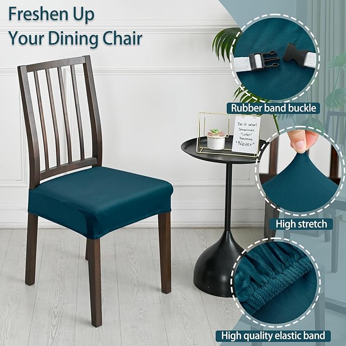 Dining Chair Seat Covers Set of 6, Stretch Velvet Chair Seat Slipcovers Protector, Removable Washable Kitchen Chair Covers for Dining Room Chairs (Set of 6, Teal)