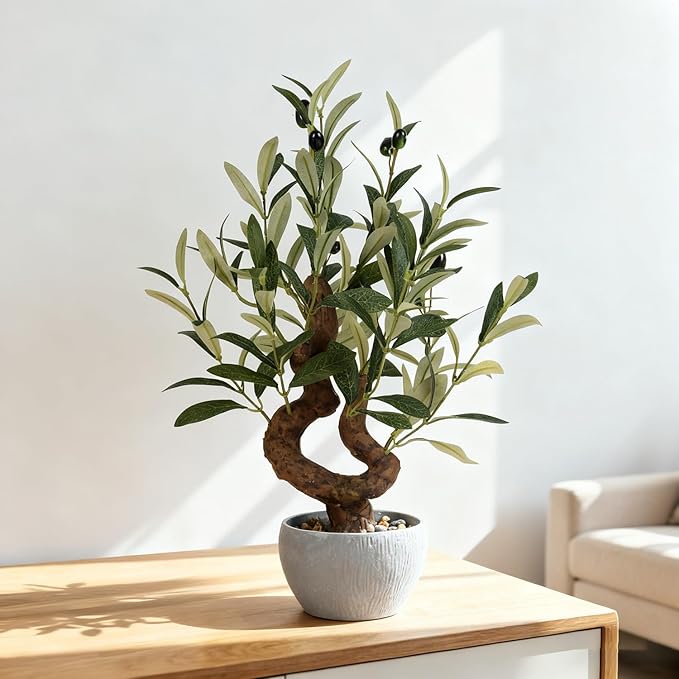 TOARTi Artificial Olive Tree Potted Plant with Stone Pot, 10" Tall Japanese Bonsai Tree Faux Plants Desk Plant, Realistic Greenery Decor for for Home Bedroom Bathroom Office Desk