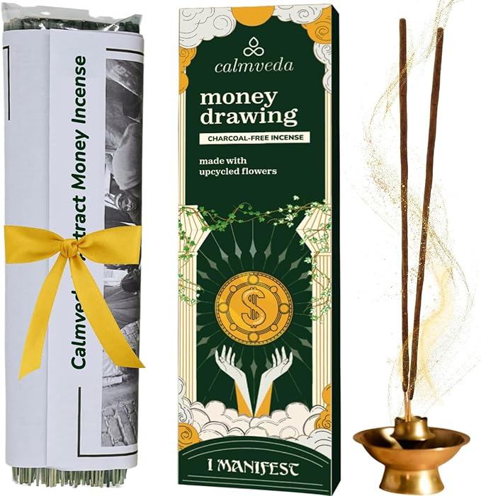 Attract Money Incense Sticks - for Manifestating Abundance (80+ Sticks) with Aventurine Crystal Keychain for Unlocking Wealth | Spicy Aroma of Cinnamon Incense & Clove